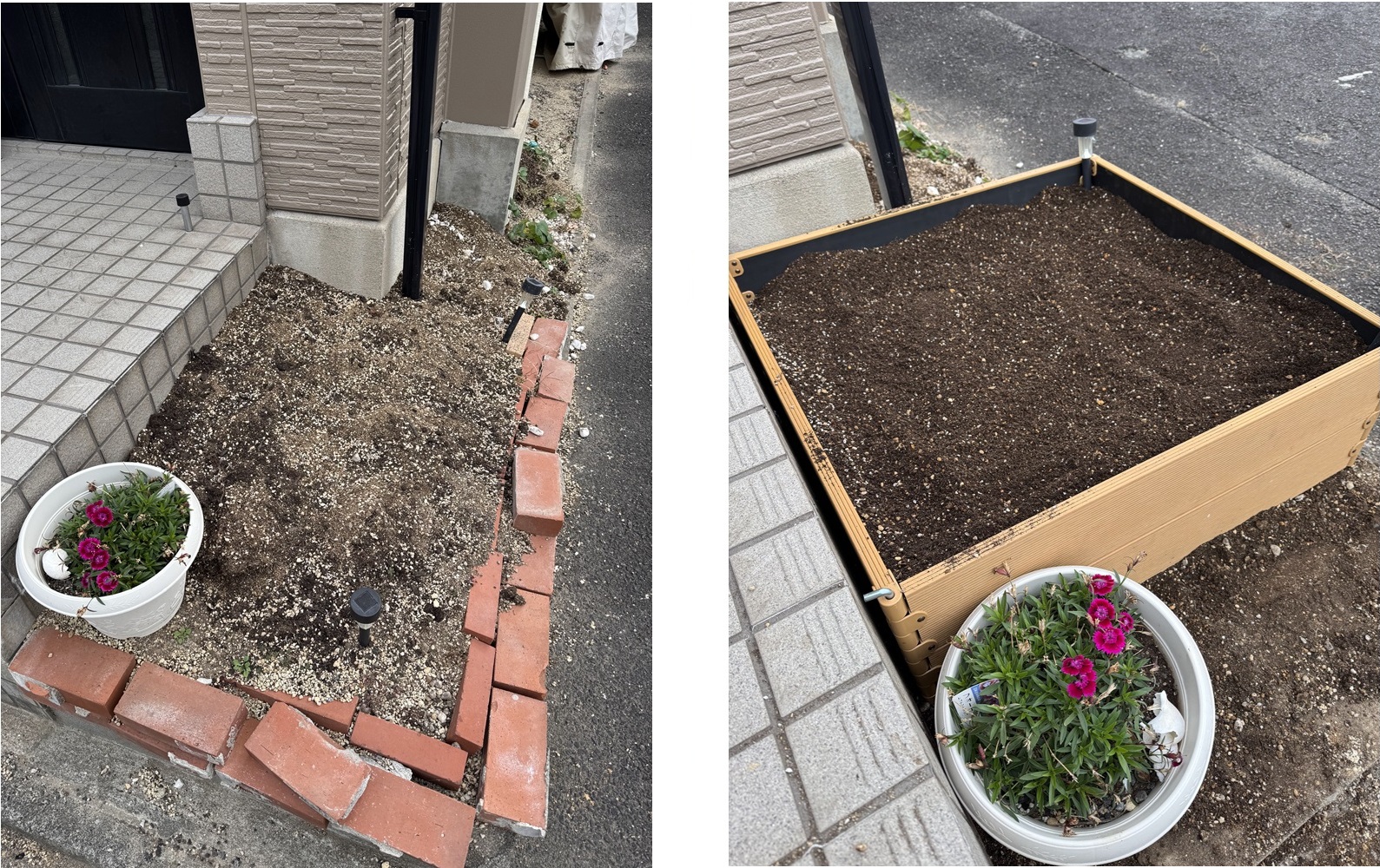 玄関前にレイズドベッド