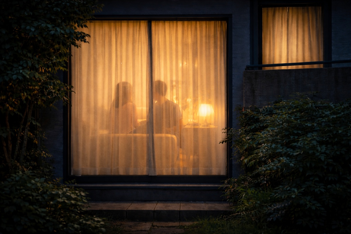 夜は透けるレースカーテン